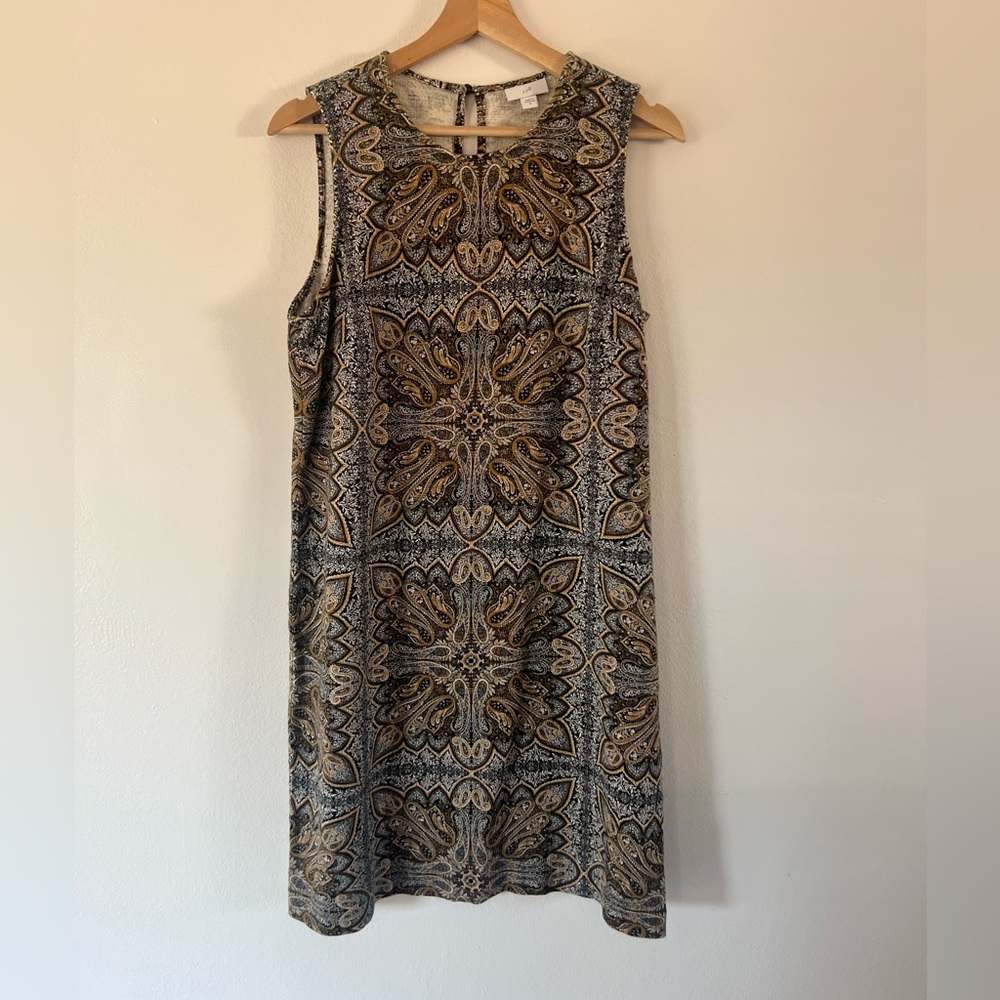 J. Jill Paisley Sleeveless Blue & Tan Cotton Blend Shift Dress Size Medium